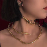Aveuri 2023 New Gothic Metal Cool Gold Silver Color Winding Snake Necklace For Women And Men Jewelry
