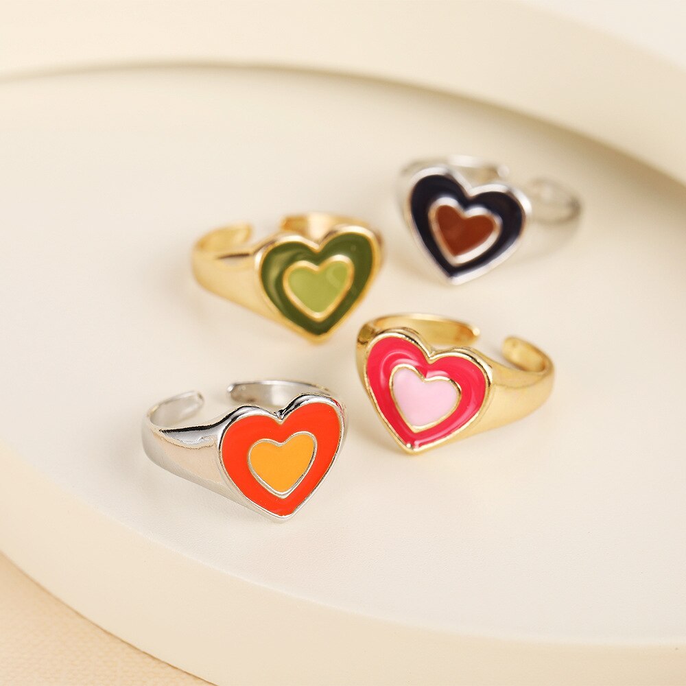 Love Heart Print Rings for Women Girl