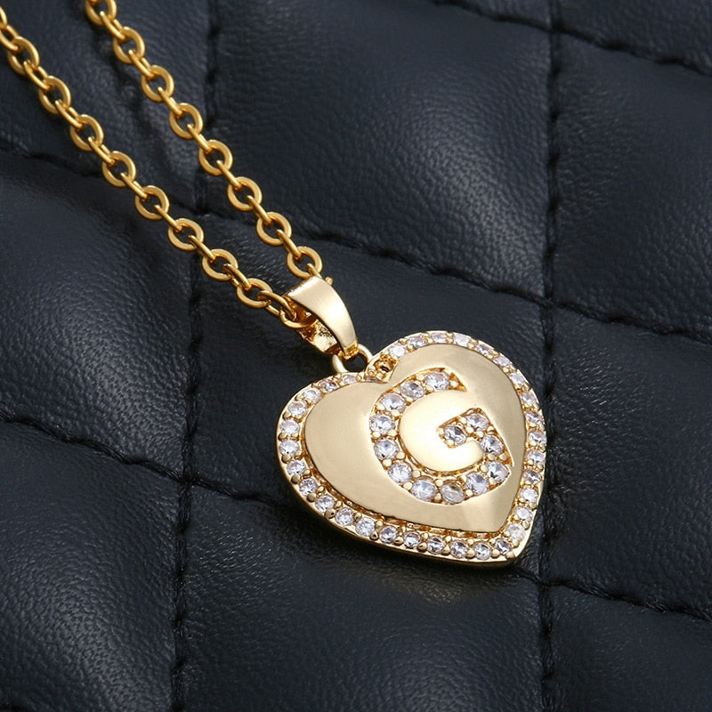 Initial Letter Pendant Necklace Women 2023 Vintage Fashion Pave CZ Heart Stainless Steel Chain Necklace For Women Jewelry Gift
