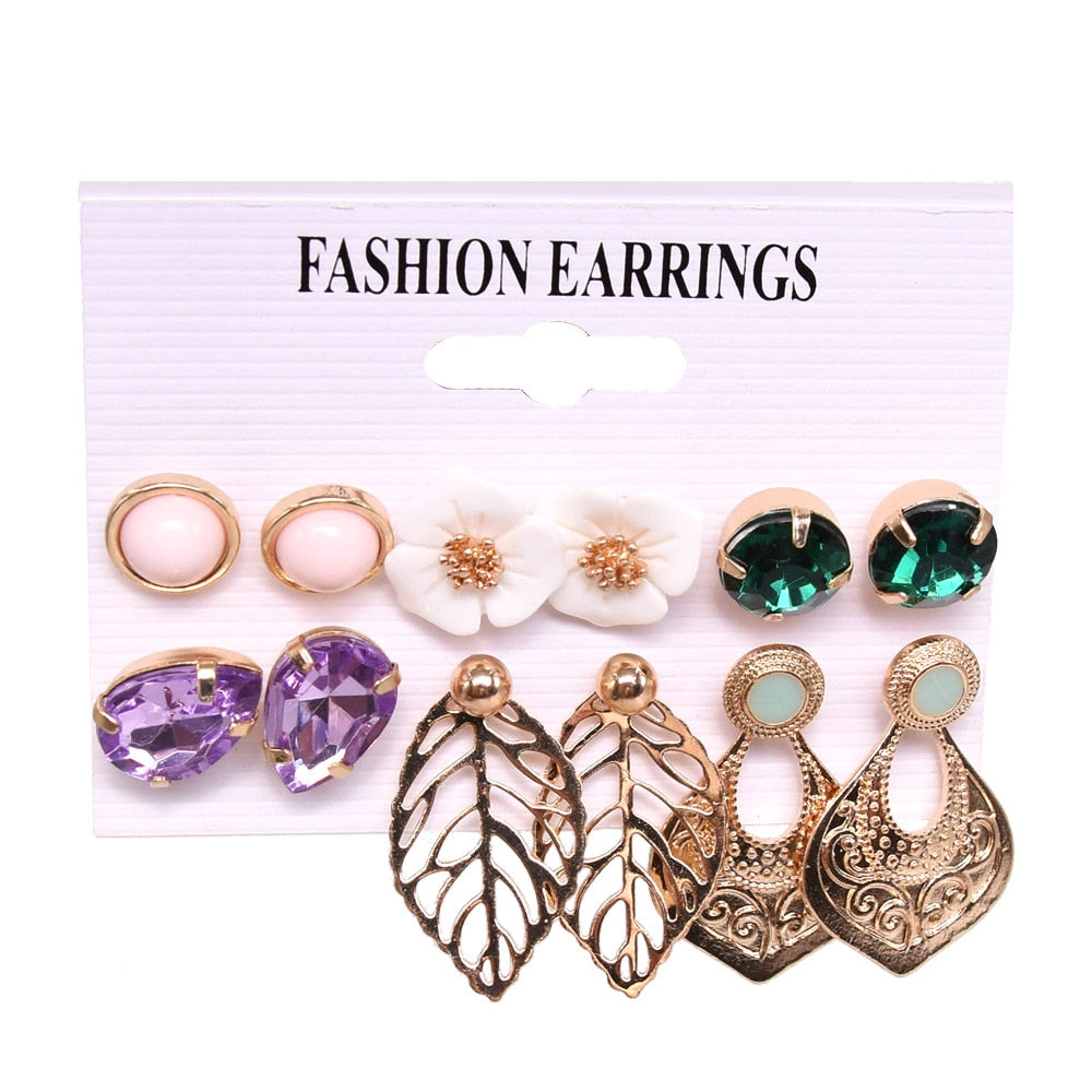 Vintage flowers leaves Earrings for Women 2023 New Fashion Cross Leaf Gold Stud Earring Set Oversize DIY Fashion Jewelry