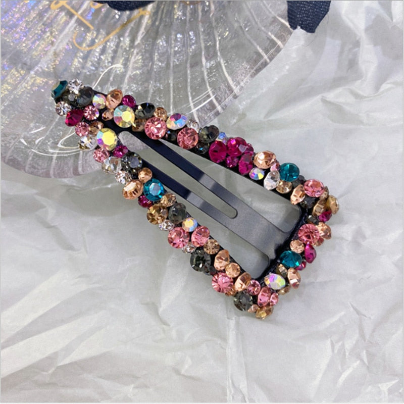 Rhinestone Hair Clip Fashion Hair Accessories Women Seamless Crystal Hollow Water Droplet Square Triangle Hairgrips Hairpin New