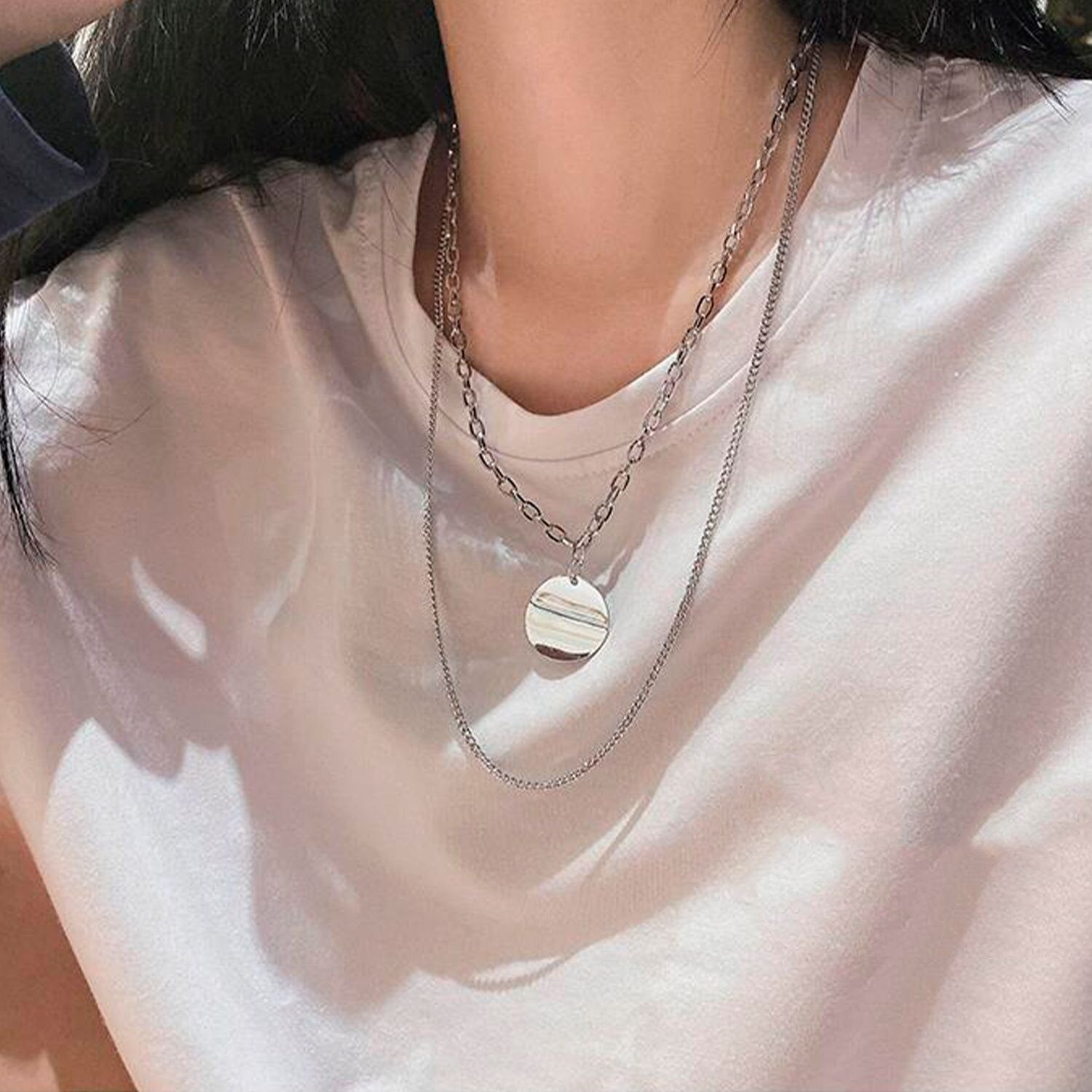 LATS Gold color necklace hip-hop sweater chain love pendant sweater chain long multi-layer necklaces for women Fashion Jewelry