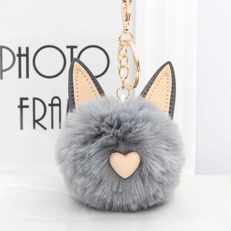 Aveuri Cute Women's Cat Ears Fur Ball Keychain Fur Pom Pom Keychain Bag Purse Car Key Holder Fluffy Golden Keyring Pendant Llaveros