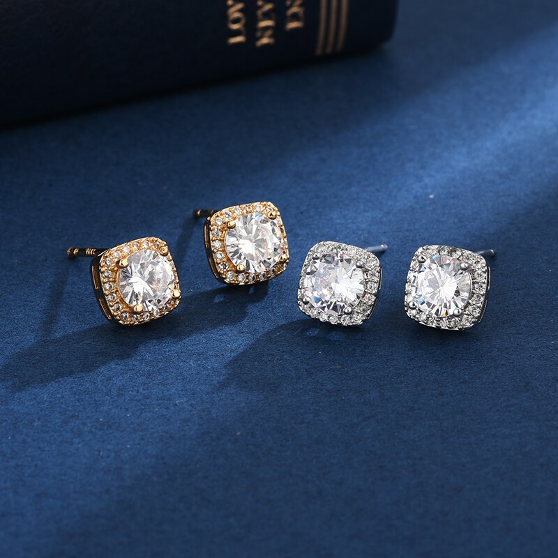 Christmas Gift Earring Luxury Female  Zircon Stone Earrings Fine Jewelry Vintage Double Stud Earrings For Women