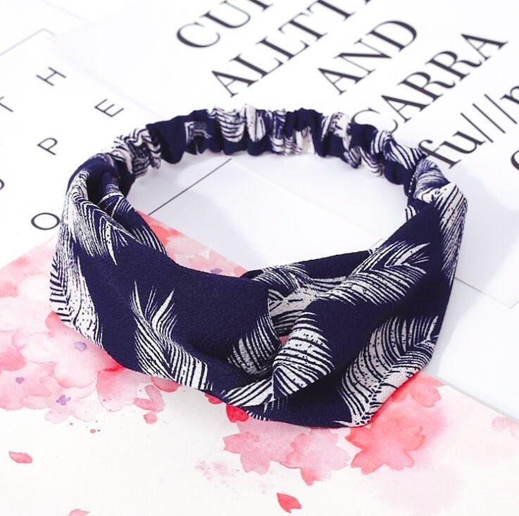 Aveuri Back to school Fashion Women Headband Cross Top Knot Elastic Hair Bands Vintage Print Girls Hairband Hair Accessories Twisted Knotted Headwrap