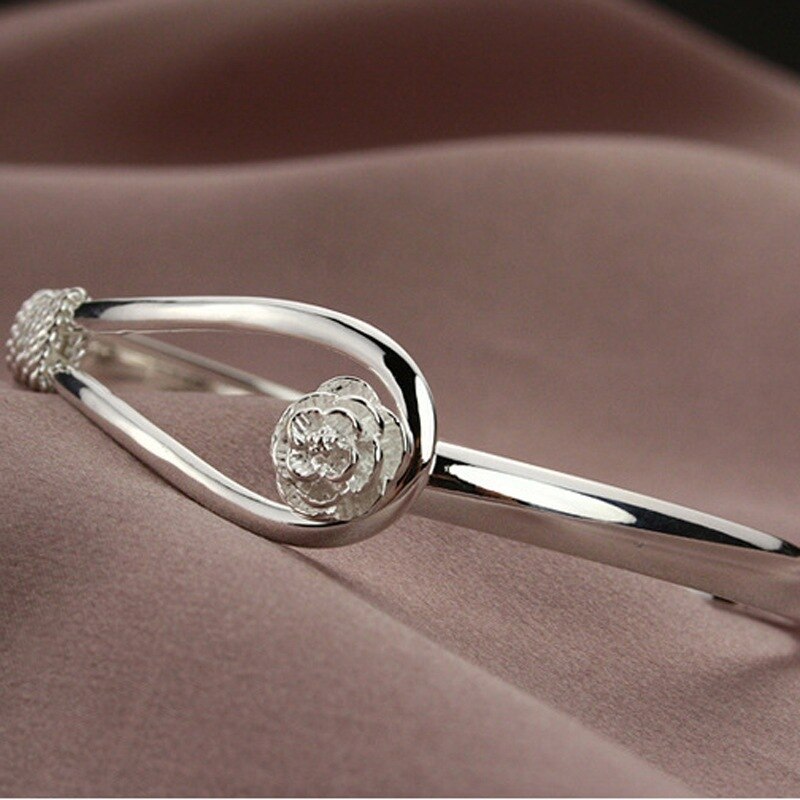 Christmas Gift Adjustable Silver Color Flower Charm Bracelet &Bangle For Women Fashion Elegant Wedding Party Jewelry Браслет sl212