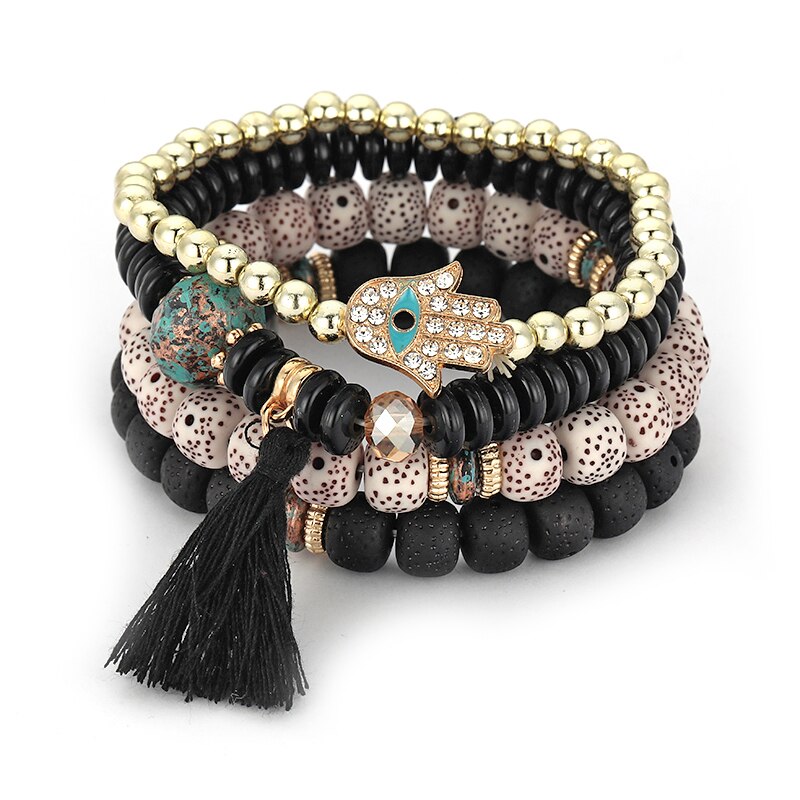 Boho Bead Bracelets & Bangles For Women Fashion Heart Crystal Bracelet Femme Multilayer Tassel Pendant Bijoux Wristband Jewelry