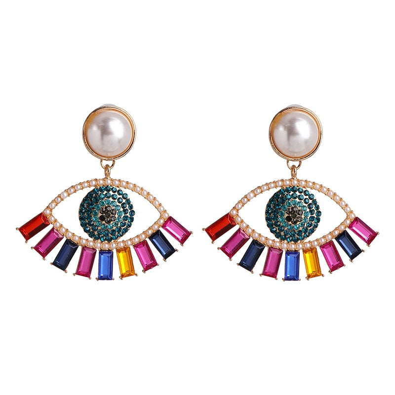 AVEURI Trendy Ethnic Love Heart Shape Evil Eye Drop Earrings For Women Vintage Statement Crystal Dangle Earring Jewelry Gift