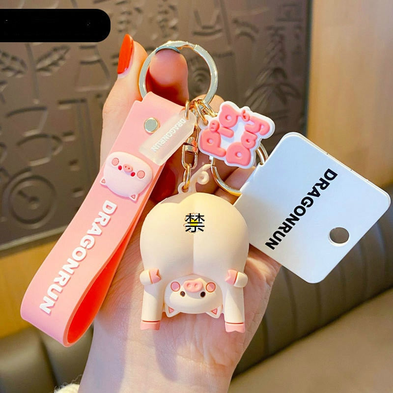 Aveuri Cute Original Pig Chrysanthemum Keychain Trend Keychain Bag Pendant Couple Accessories Creative Gifts