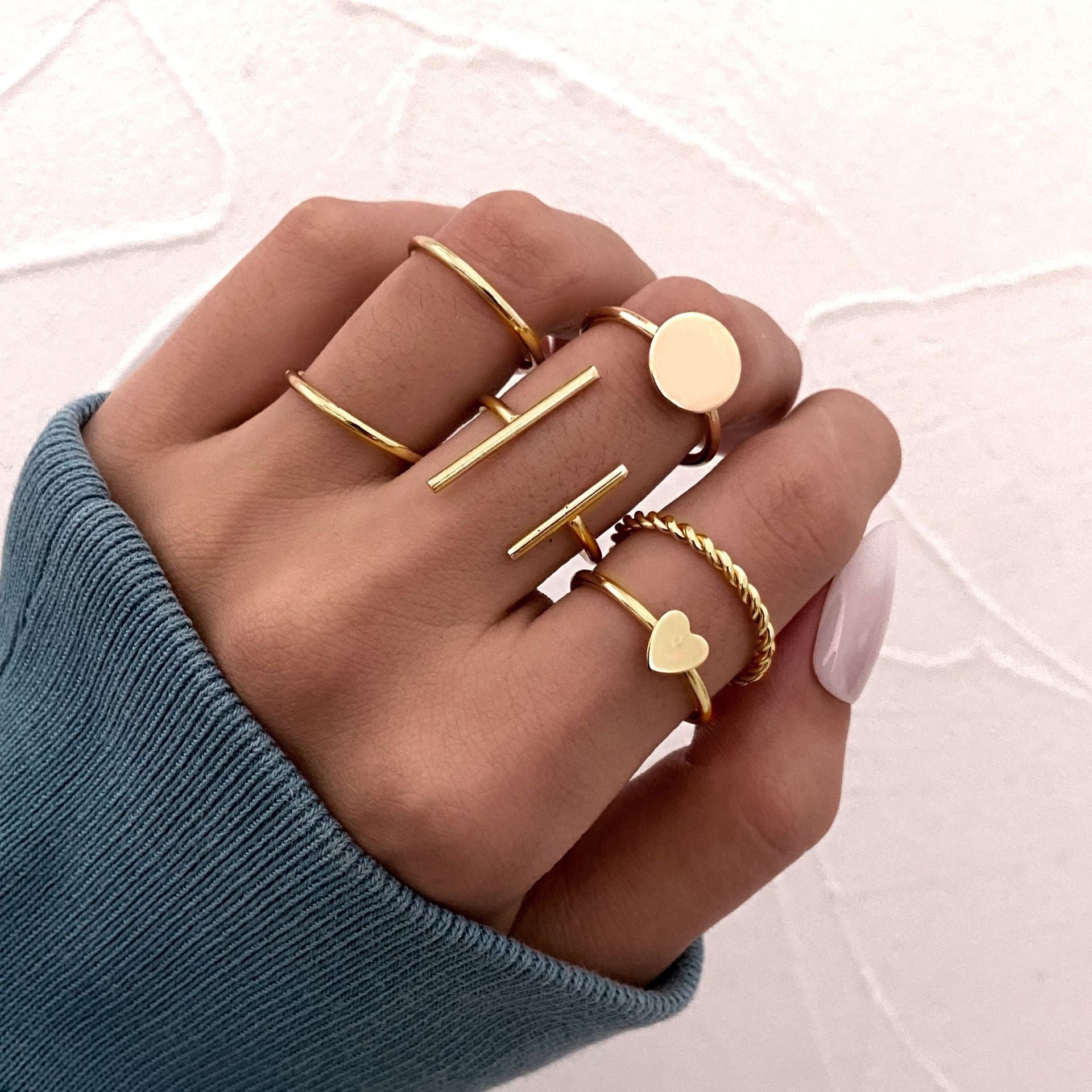 LATS Bohemian Gold Chain Rings Set For Women Fashion Boho Coin Snake Moon Star Rings Party 2023 Female Trend Jewelry Gifts