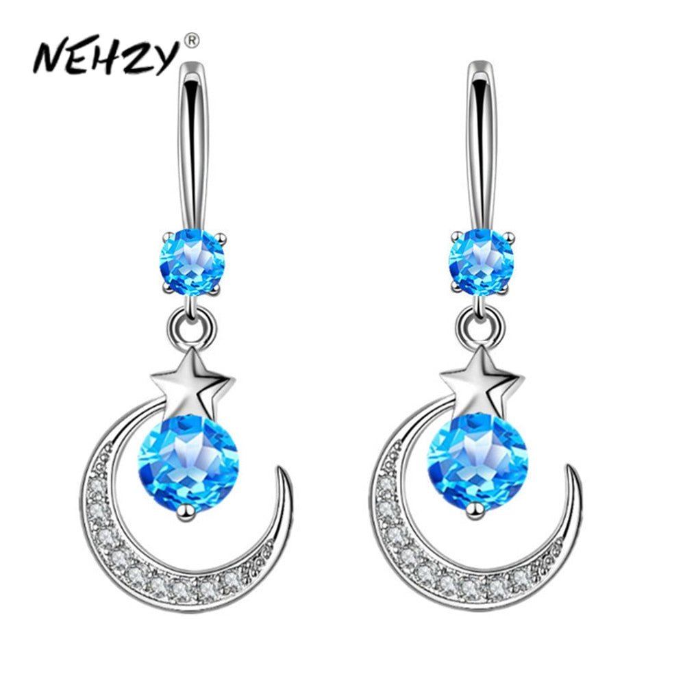 Christmas Gift alloy New Women's Fashion Jewelry High Quality Zircon Star Moon Long Tassel Water Drop Hook Earrings