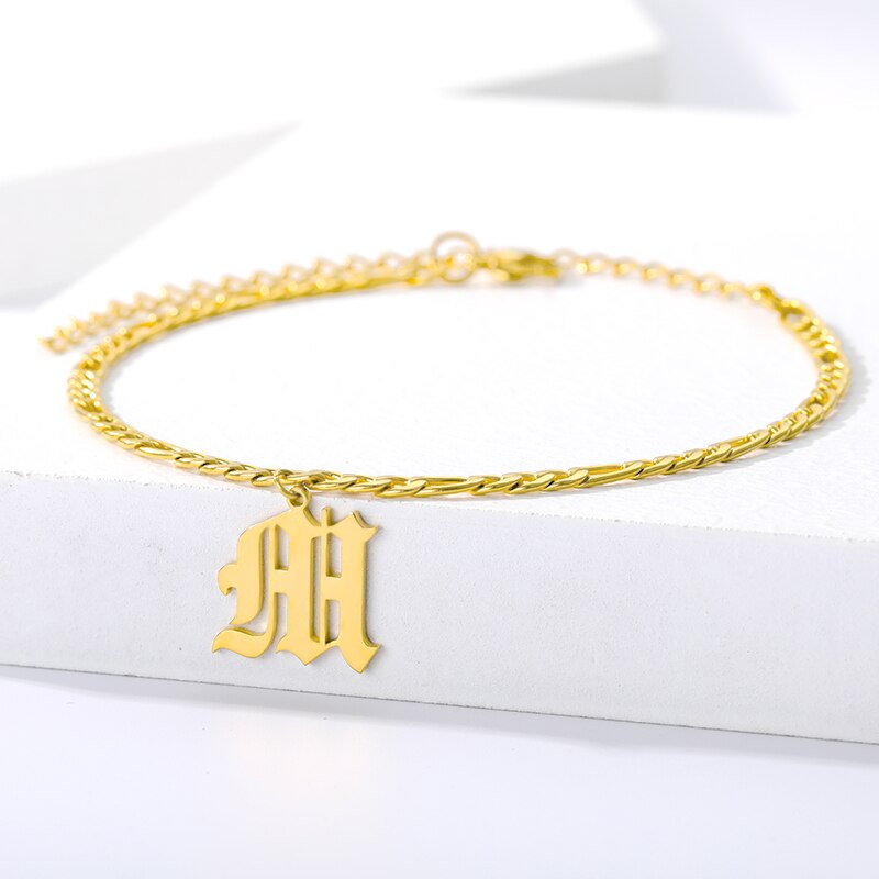 Aveuri A-Z Initial Letter Anklets For Women Stainless Steel 26 Old English Alphabet Anklet Boho Jewelry 2023 Gifts For The New Year