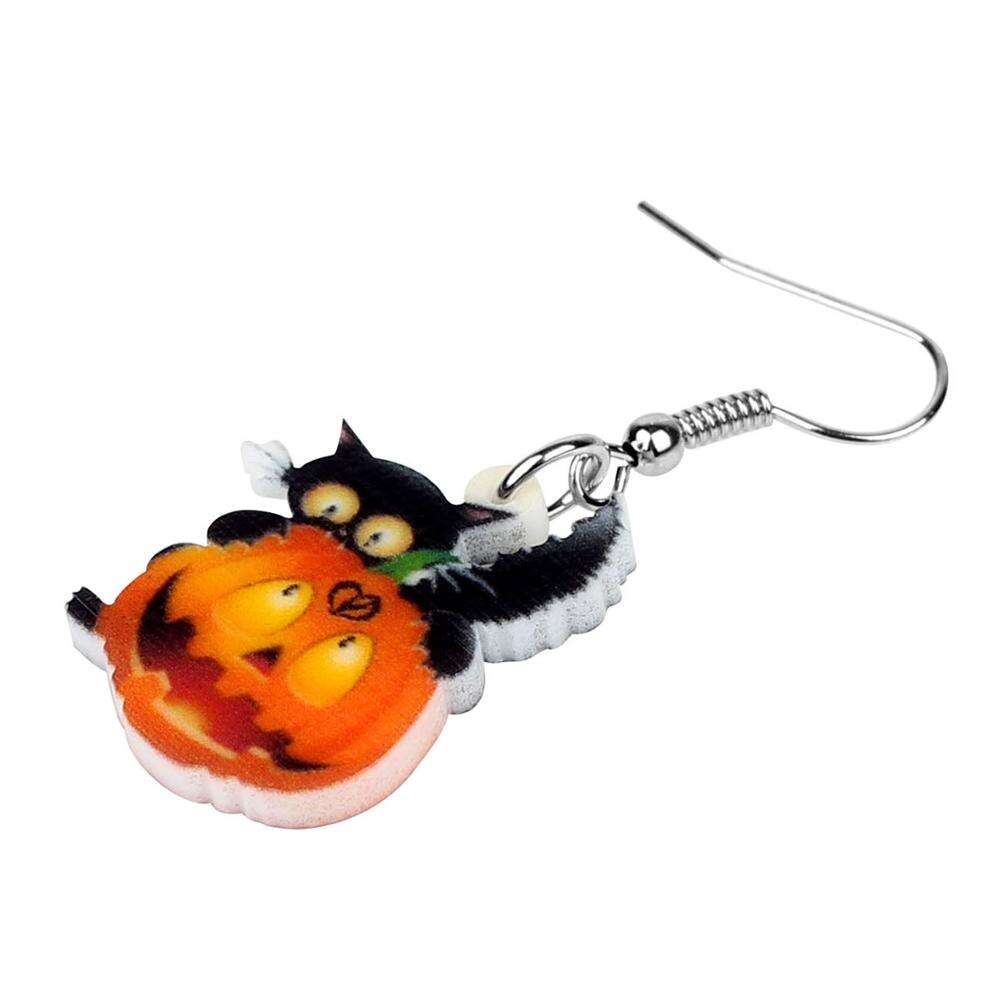 Christmas Gift Acrylic Halloween Black Cat Kitten Pumpkin Earring Dangle Drop Festival Jewelry For Girls Women Teen Charms Gift Hot Sale