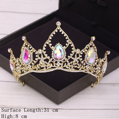 Aveuri Bridal Crown Golden Wedding Hair Accessories Rhinestone Bride Wedding Tiaras and Crowns Headpiece Diadema Hair Ornament