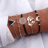 Aveuri 4Pcs/Set Geometric  Charm Bracelets for Women Gold color Leaf Bangles Bracelets Set Simple Wrist Chain Lady Boho Bracelet
