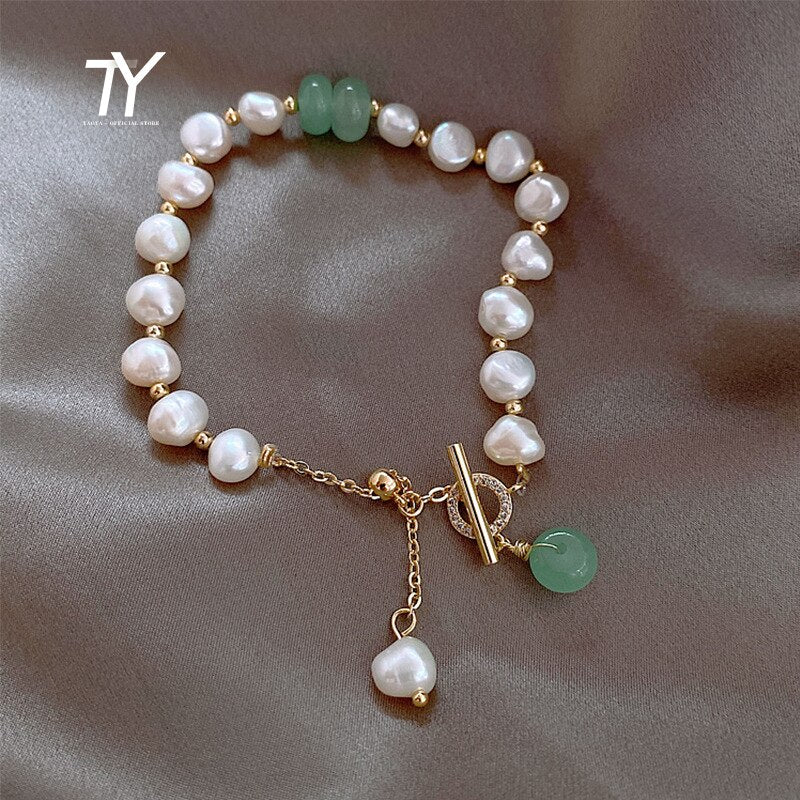 Aveuri Baroque Green Luxury Natural bead Bracelet Korean Fashion Jewelry Wedding Girls Elegant Accessories Bracelets For Woman