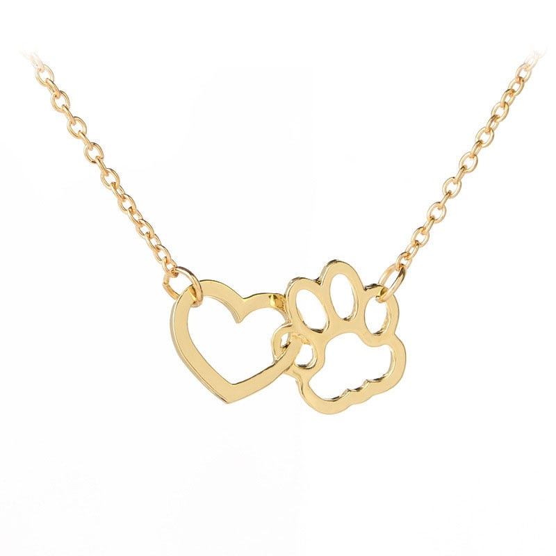 Christmas Gift Hollow Pet Paw Footprint Necklaces Cute Animal Dog Cat Love Heart Pendant Necklace For Women Girls Jewelry Necklace