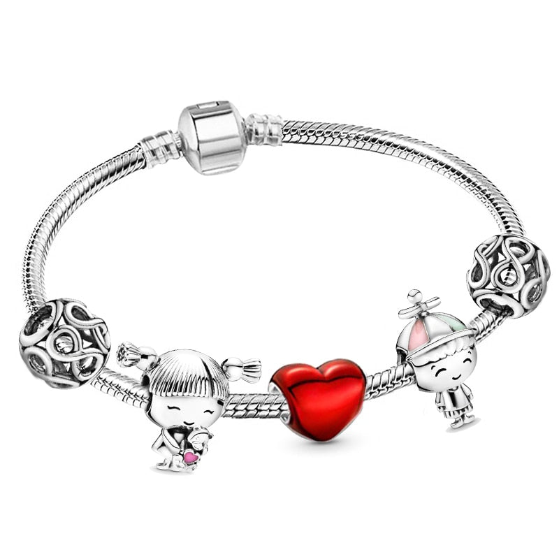 Christmas Gift Trendy Romantic 2023 Silver Color Charm Bracelet With Happy Family Strand Brand Bracelet For Women DIY Jewelry Making