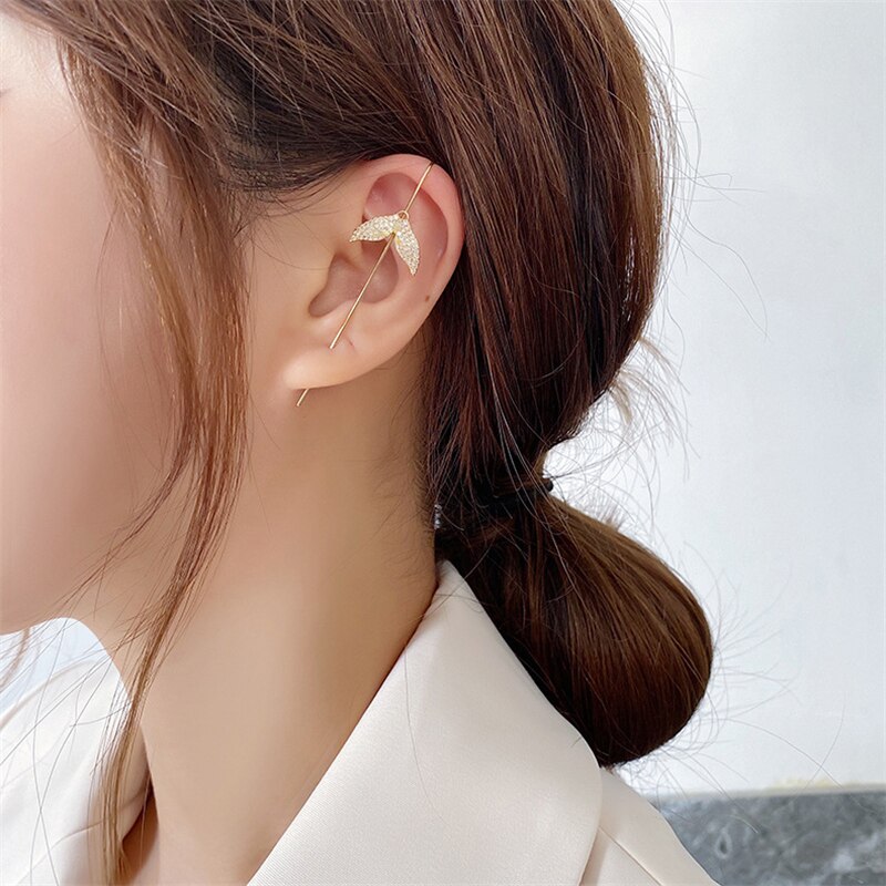 LATS Long Wrap Crawler Hook Earrings Fashion Lightning Crystal Stud Earrings Climber Earrings Piercing Jewelry for Women Gifts