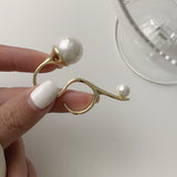 AVEURI 2023 New Korea Exaggerated Metal Wire Irregular Large Pearl Double Ring  For Women Girls Jewelry