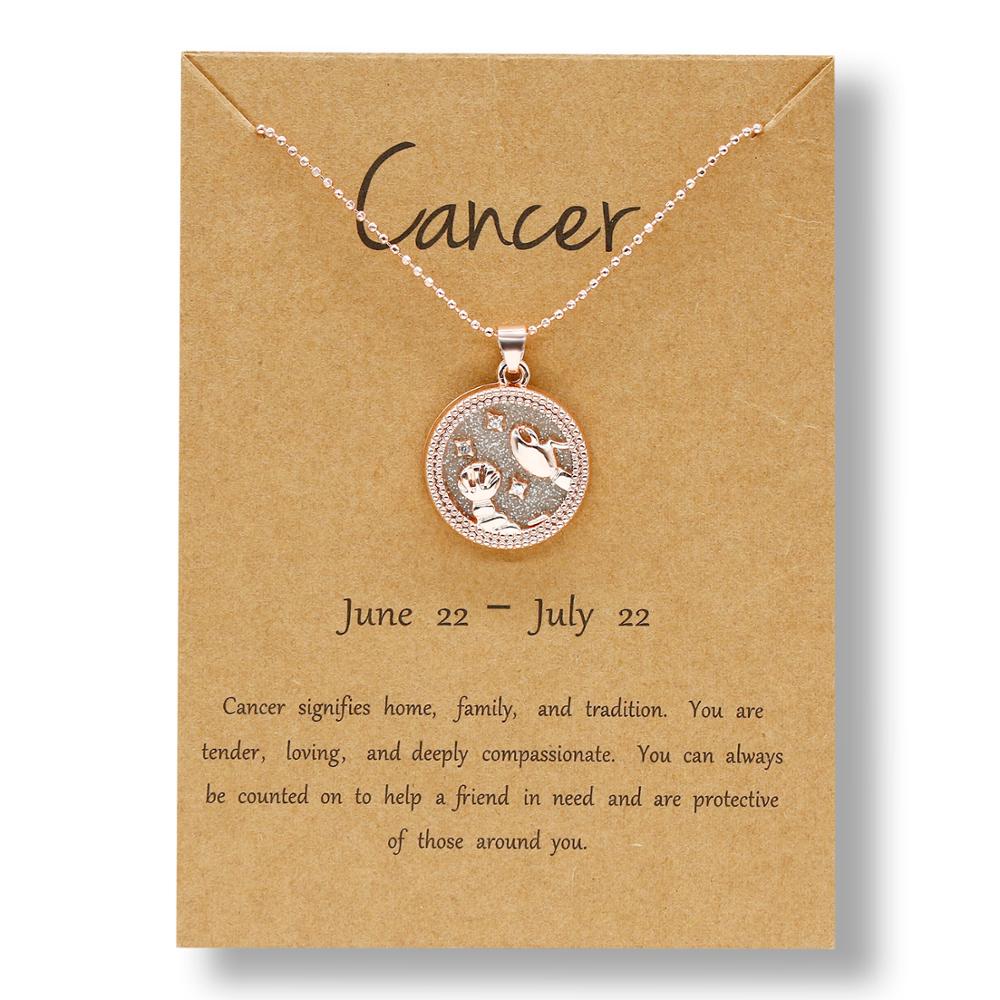 Christmas Gift 12 Zodiac Constellations Necklace Geometric Round Pendant Rose Gold Chain Necklace Unisex Friendship Jewelry