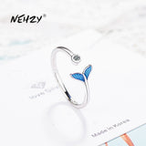 Christmas Gift alloy new woman fashion jewelry high quality zircon blue fishtail ring adjustable size open ring