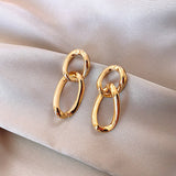 LATS Korea Cuba Bright Gold Color Exaggerated Metal Chain Drop Earrings for Women Retro Punk Chain Earring Vintage Jewelry Gift