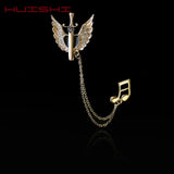 HUISHI Brooch Pin Ancient Sword Angel Wing Musical Note Brooch For Men's Suit Pins And Crystal Lapel Tassel Corsage Badges