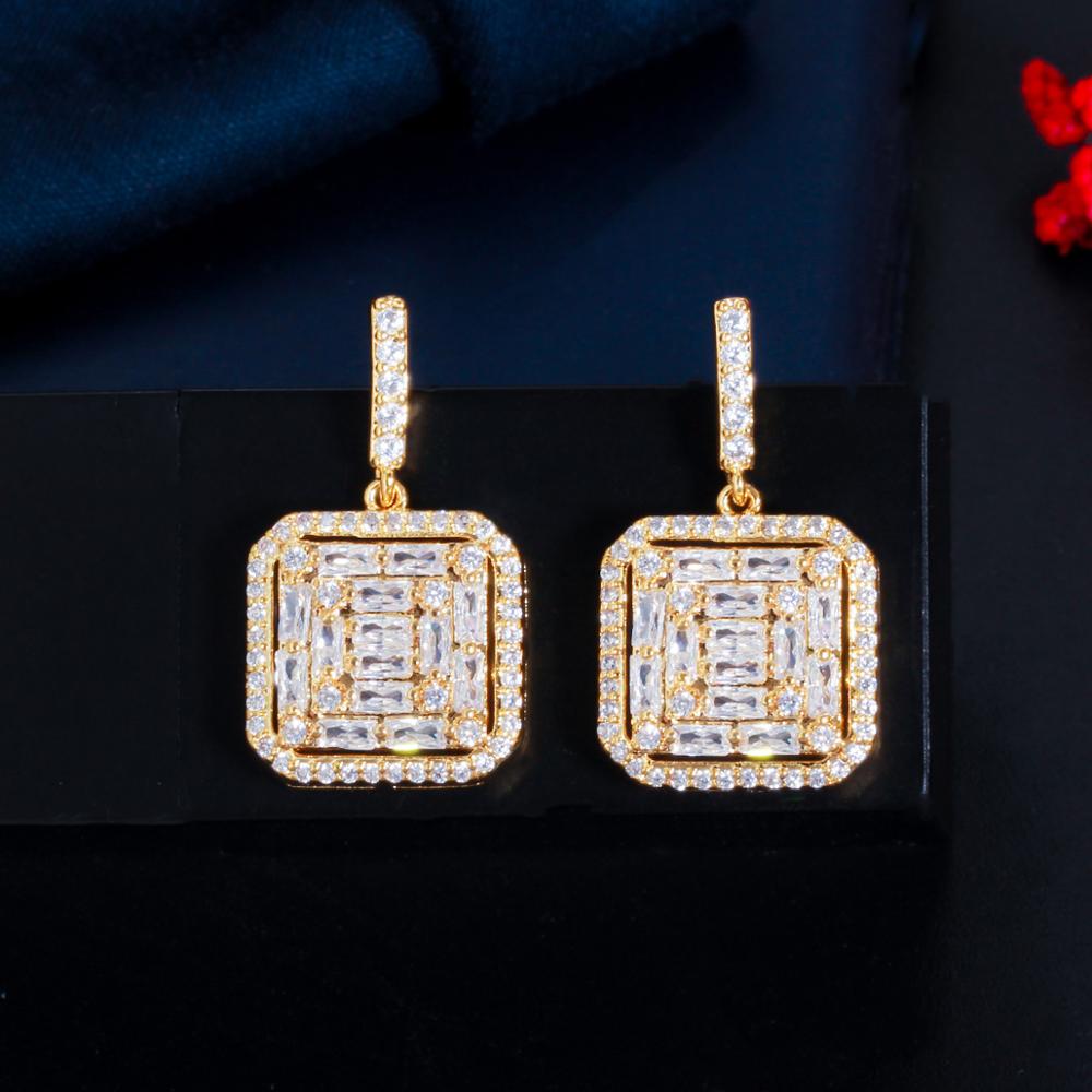 Christmas Gift Bling Square Cut Cubic Zirconia Women CZ Engagement Wedding Party Silver Dangle Drop Earrings Jewelry Gift CZ790