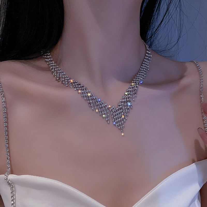 New full rhinestone bridal clavicle chain jewelry full Rhinestone necklace wedding accessories pendant necklace clavicle chain