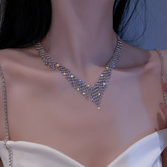 New full rhinestone bridal clavicle chain jewelry full Rhinestone necklace wedding accessories pendant necklace clavicle chain