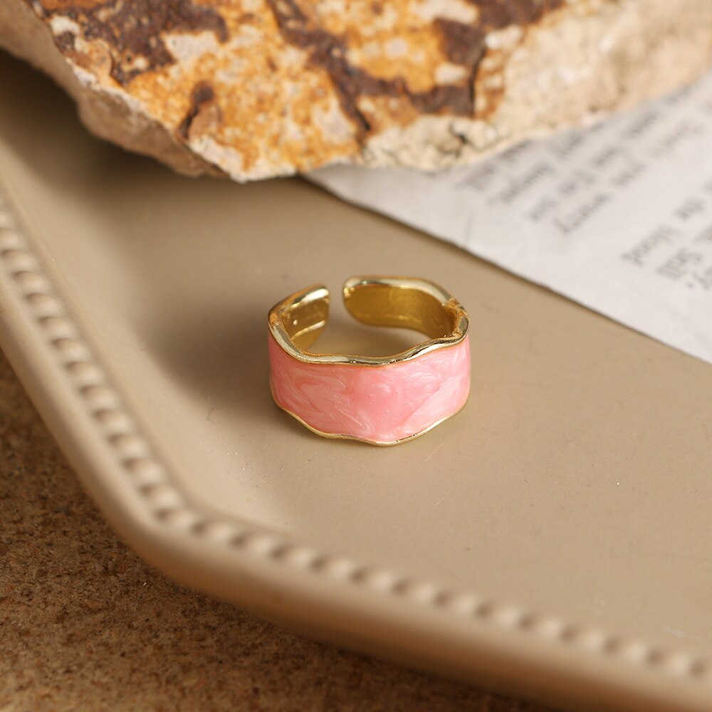 Aveuri Vintage Geometric Wave Enamel Drip Glaze Rings For Women Korean Handmade Purple Open Ring Jewelry Travel Gifts