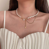 Aveuri French Baroque Irregular Natural Fresh Water Pearl Choker Necklace Cubic Zirconia Heart Pendant Wedding Jewelry Collares De Moda