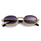Aveuri Vintage Round Diamond Sunglasses Men 2022 New Luxury Women Oval Crystal Wood Punk Glasses Fashion Eyewear UV400 Gafas De Sol