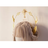 Gothic Lolita KC Gothic Gold Halo Angel Wings Sun Godmother's Virgin Mary Goddess Headpiece Bead Bride Hair Accessories