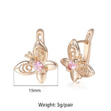Aveuri Graduation gifts Fashion Butterfly Pink CZ Womens Lady Earrings Rose Gold Filled Snap Closure Oval Cubic Zirconia GE67A