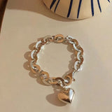 Aveuri Alloy Thick Chain Bracelet Summer New Trend Punk Vintage Charm Sweet LOVE Heart Tassel Party Jewelry Gifts