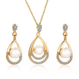 Christmas Gift Fashion Pearl Jewelry Set Temperament Water Drop-Type Necklace Earrings Two-Piece Set Jewelry Wholesale