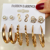 Aveuri Trendy Metal bead Stud Earrings Set For Women Vintage Gold Color Round Square Earrings Set of Earrings Gifts Jewelry