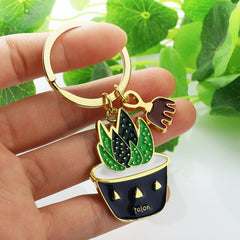 Aveuri Lovely Cactus Keychain Women Succulent Potted Succulent Plants Shaped Keychain Ring Gold Car Key Chains Best Gift For Friend