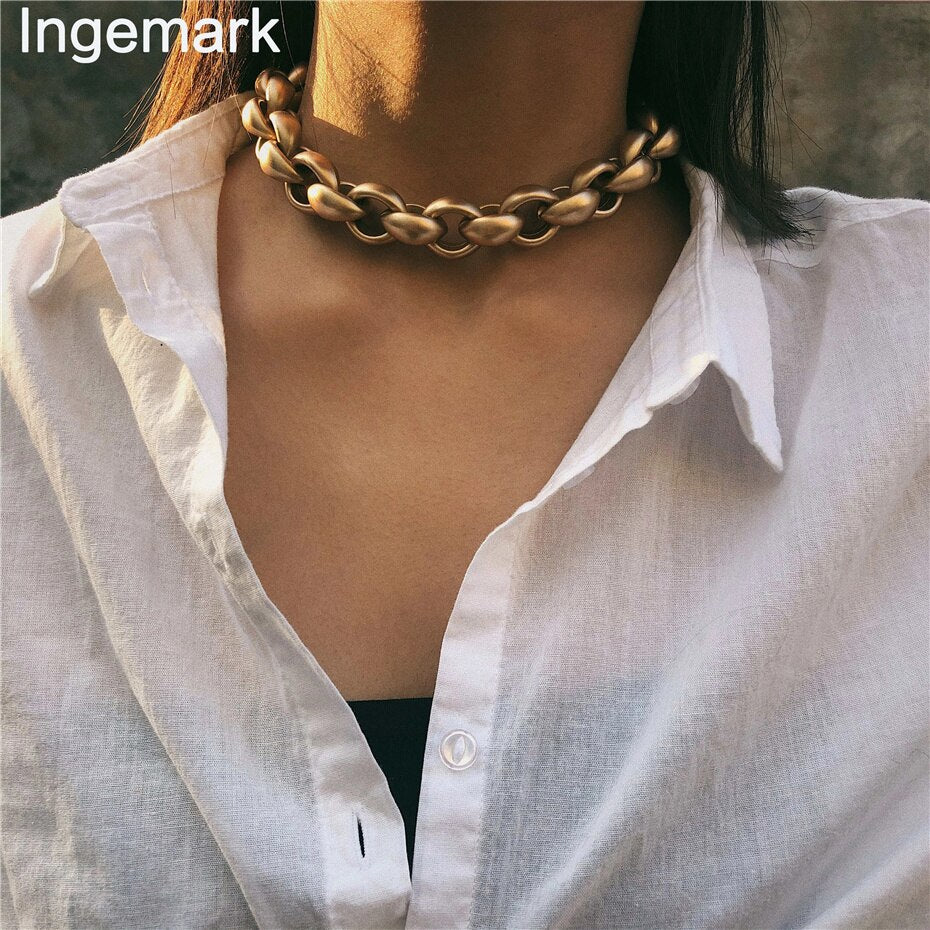 Aveuri  Exaggerated Acrylic CCB Big Choker Necklace For Women Steampunk Men Rock Chunky Thick Chain On The Neck Goth Jewelry