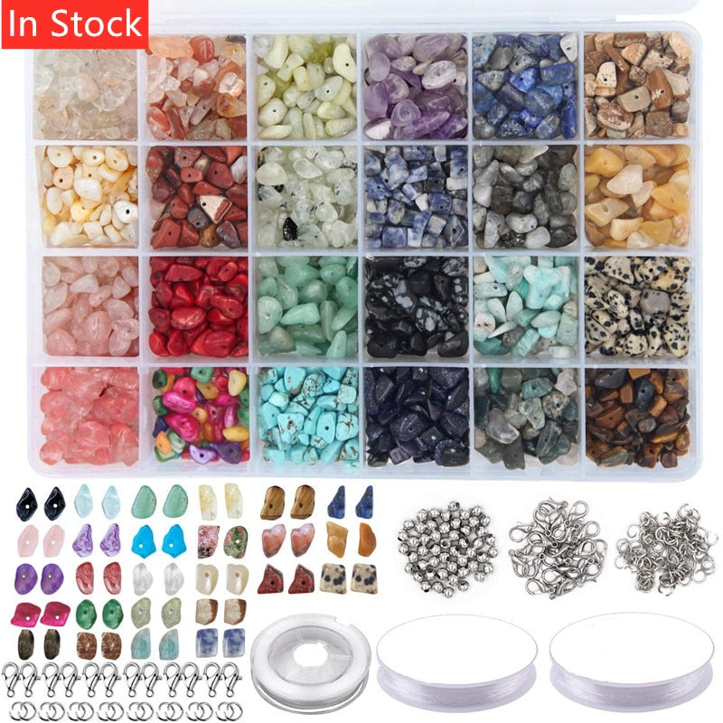 Christmas Gift HOT 1323Pcs Irregular Gemstone Beads Kit with Spacer Beads Lobster Clasps Elastic Jump Rings for DIY Jewelry Making Supplies