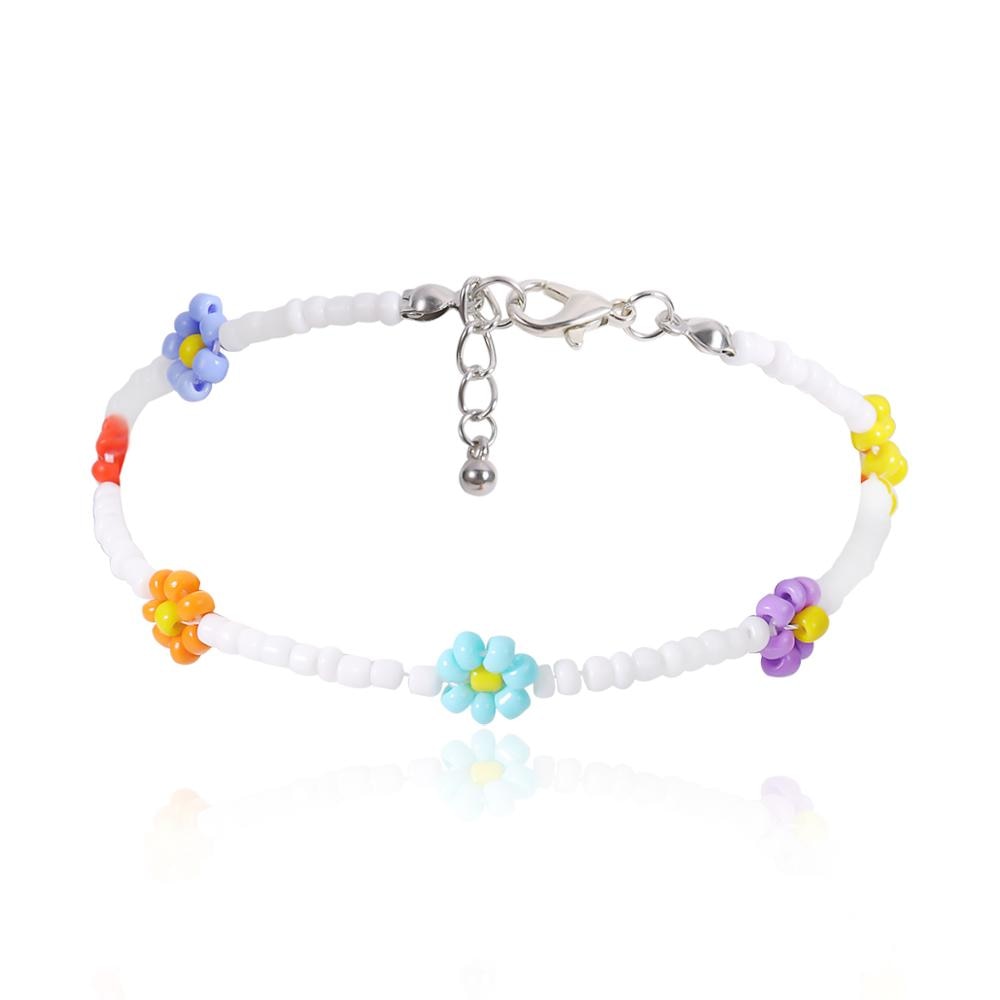 Aveuri Kpop Flower Anklet Bracelet Women 2023 Fashion Colorful Seed Beads Chain Charm Bracelet On The Leg Boho Jewelry