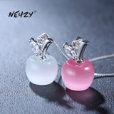Christmas Gift alloy New Woman Fashion Jewelry High Quality Pink Opal Apple Shape Pendant Necklace Length 45CM