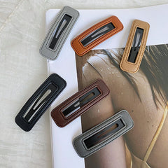 High-end Solid Color Leather BB Clip Fashion Hair Accessories Women Box Bangs Seamless Clip Broken Hairpin Boutique Headwear New