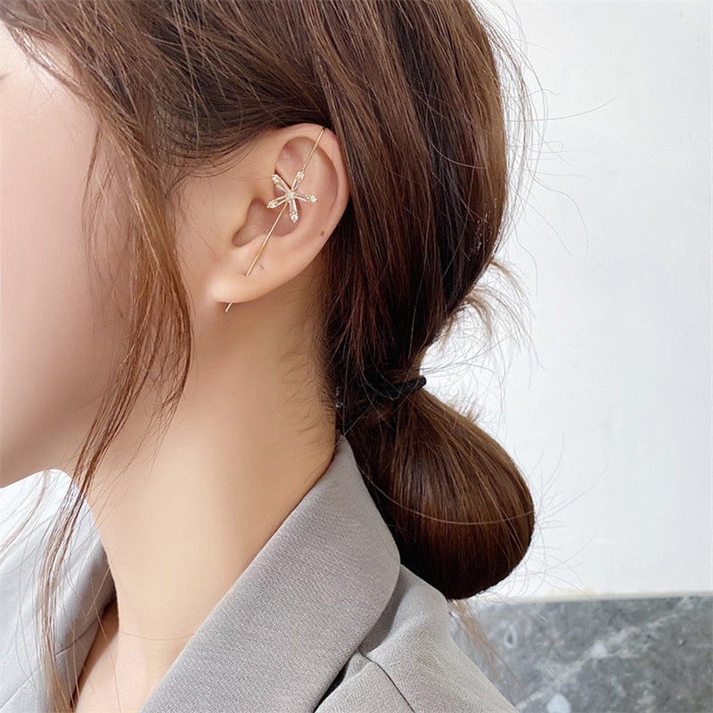 LATS Long Wrap Crawler Hook Earrings Fashion Lightning Crystal Stud Earrings Climber Earrings Piercing Jewelry for Women Gifts