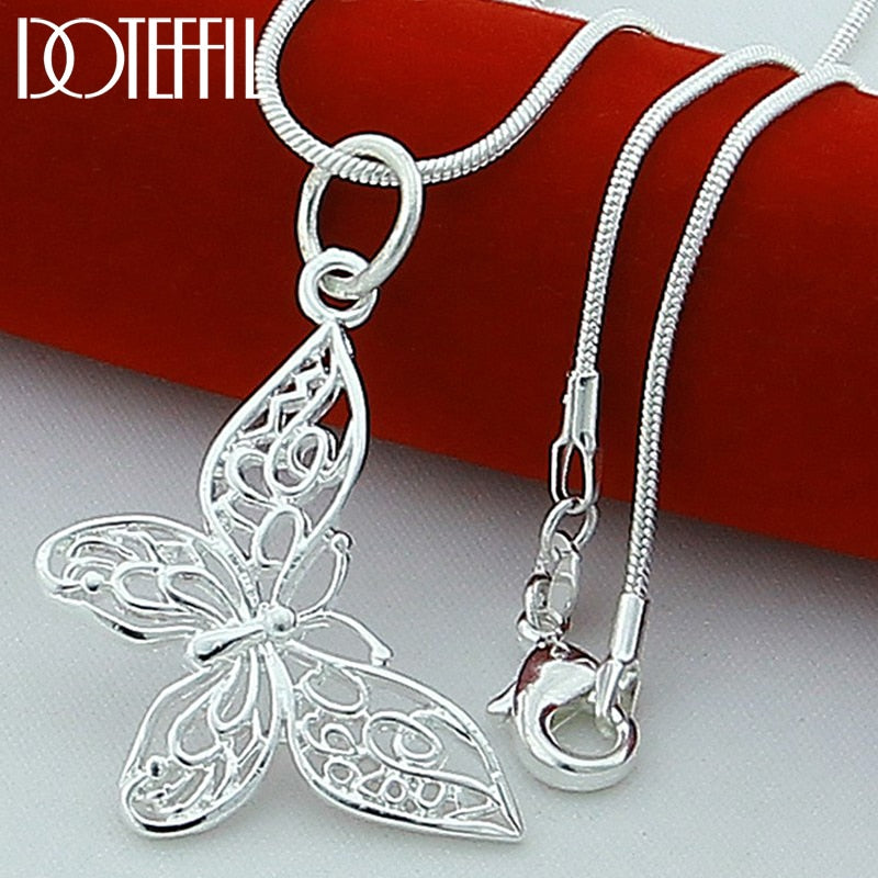 Aveuri Alloy Butterfly Pendant Necklace 18/20/22/24/28/30 inch Snake Chain For Women Wedding Engagement Jewelry