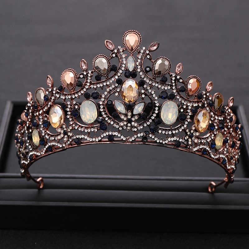 Aveuri Vintage Baroque Queen Tiara Diadem Gold Wedding Crystal Rhinestone Crown Tiaras Bridal Hair Jewelry Wedding Hair Accessories