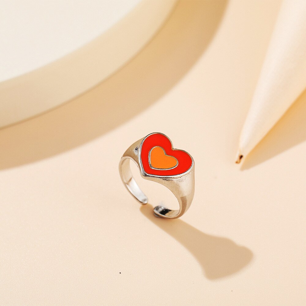 Love Heart Print Rings for Women Girl