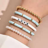 AVEURi 2023 Hamdmade Bohemian Ethnic Shell Tassel Bracelet Sets For Women Letters Imitation Pearls Multicolor Beads Bracelet Jewelry